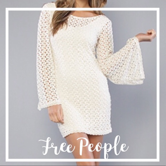 Free People Dresses & Skirts - Free People Crochet Bell Sleeve Cream Dress